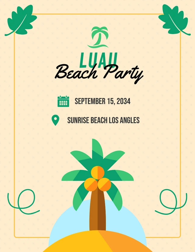 Beige And Green Minimalist Playful Beach Luau Party Invitation Template