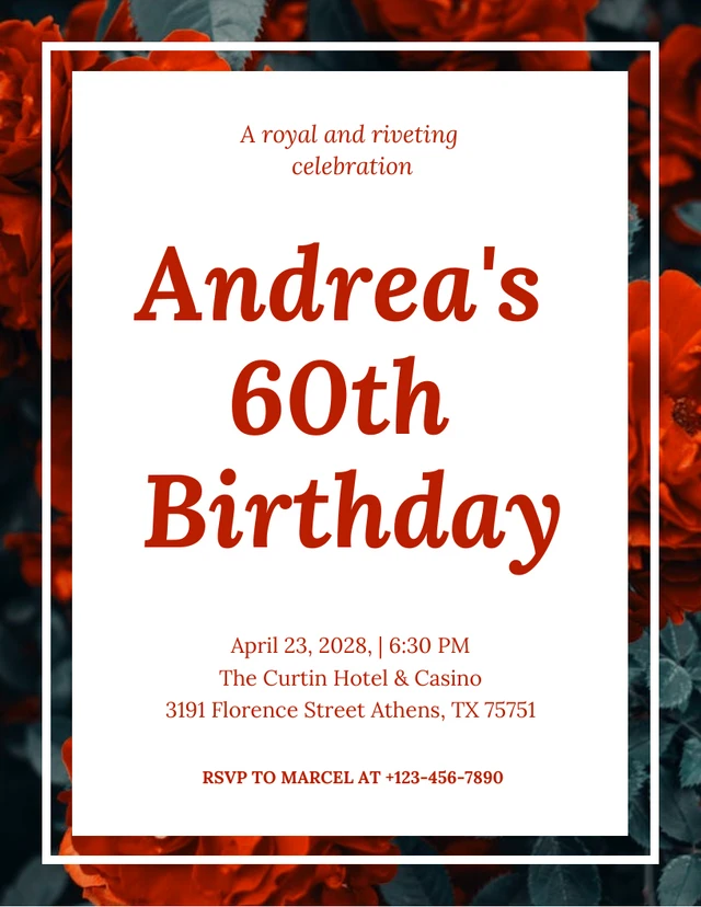 Red Floral Pattern Simple 60th Birthday Invitation Template