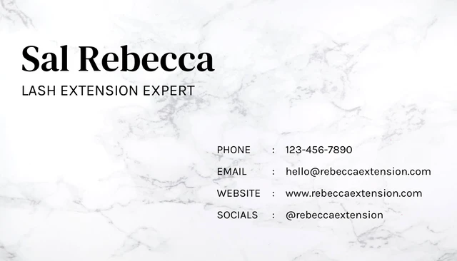 White Modern Marble Aesthetic Lash Business Card - Page 2