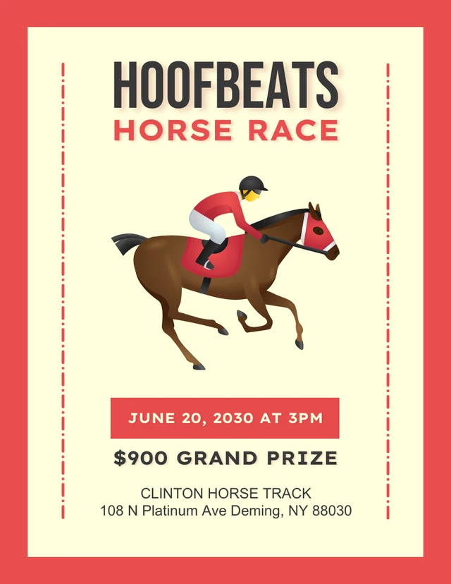 Red And Light Yellow Minimalist Illustration Horse Race Poster Template