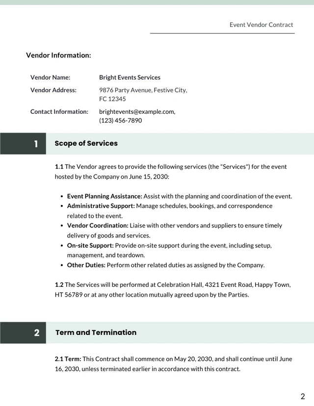 Event Vendor Contract Template - Seite 2