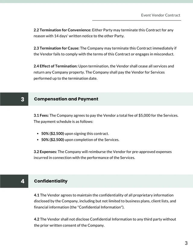 Event Vendor Contract Template - page 3