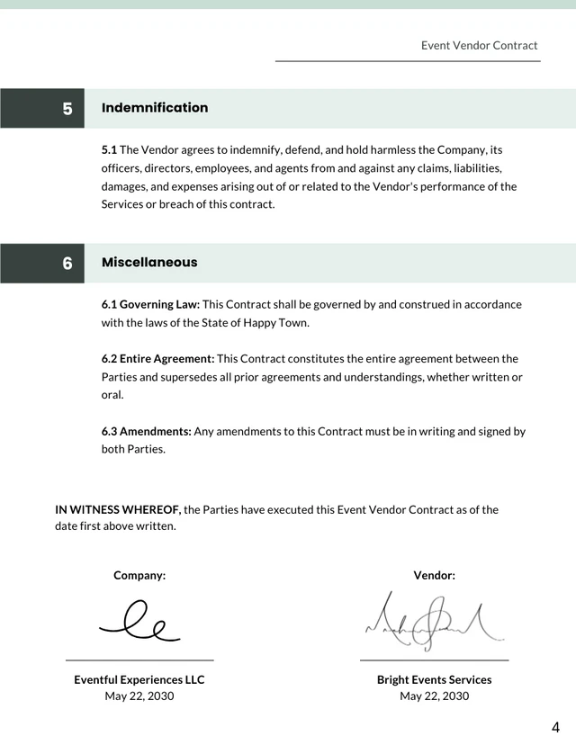 Event Vendor Contract Template - page 4