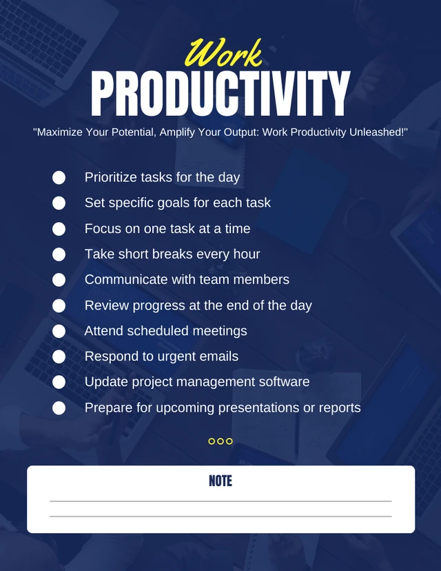 Navy Modern Minimalist Work Productivity Daily Checklist Template
