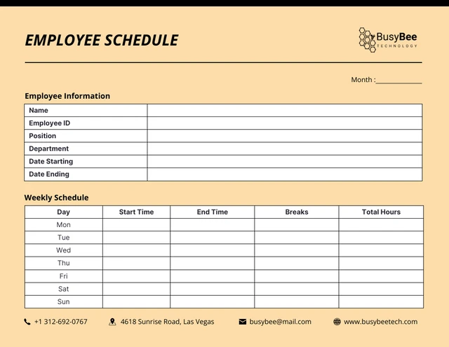 Cream Black Minimalist Employee Schedule Form Template