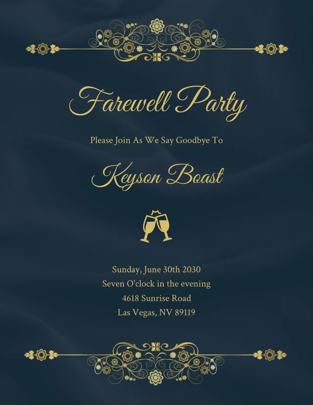 Navy And Gold Modern Elegant Luxury Farewell Party Invitation Template