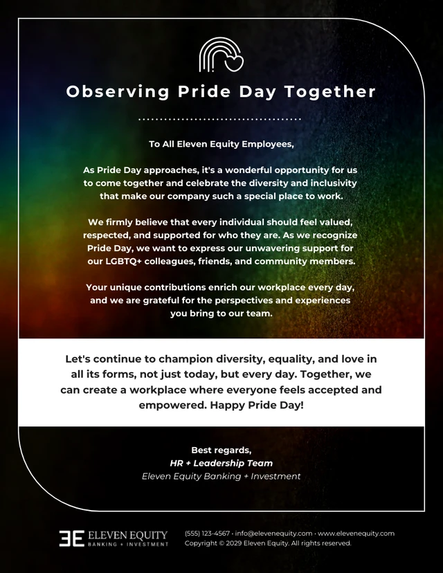 Plantilla de boletín informativo por correo electrónico de la empresa para el Día del Orgullo LGBTQ+