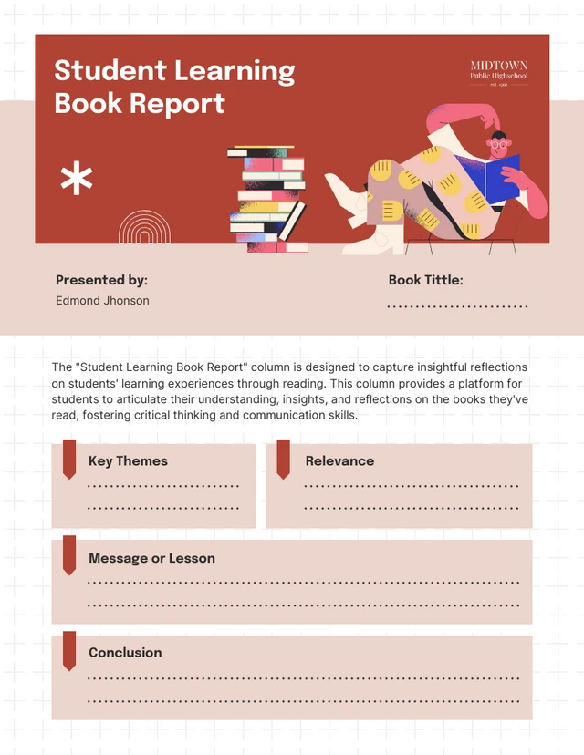 Student Learning Book Report Template