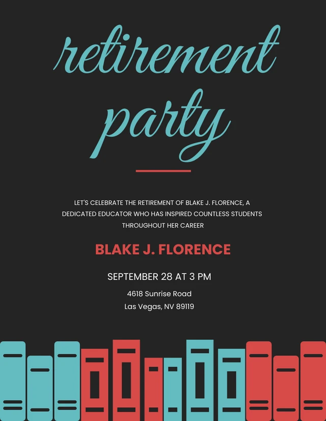 Simple Red and Blue Teacher Retirement Party Invitation Template