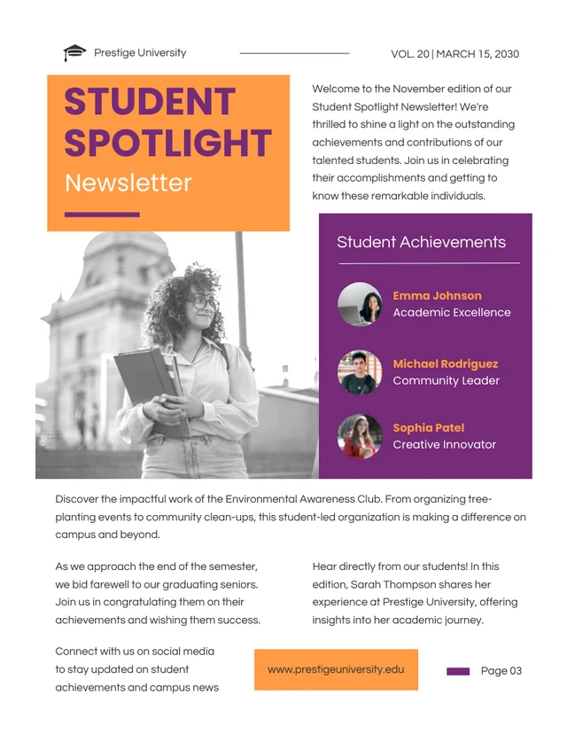 Student Spotlight Newsletter Template