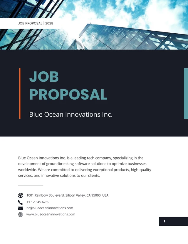 Navy Light Blue Orange Modern Job Proposal - Page 1
