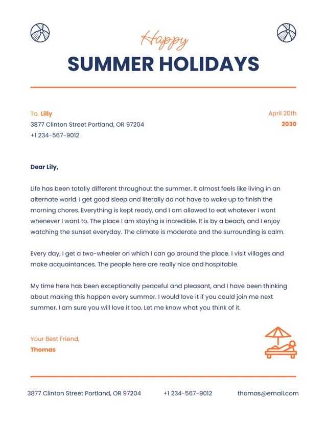 Orange And Navy Clean Happy Summer Holidays Business Letterhead