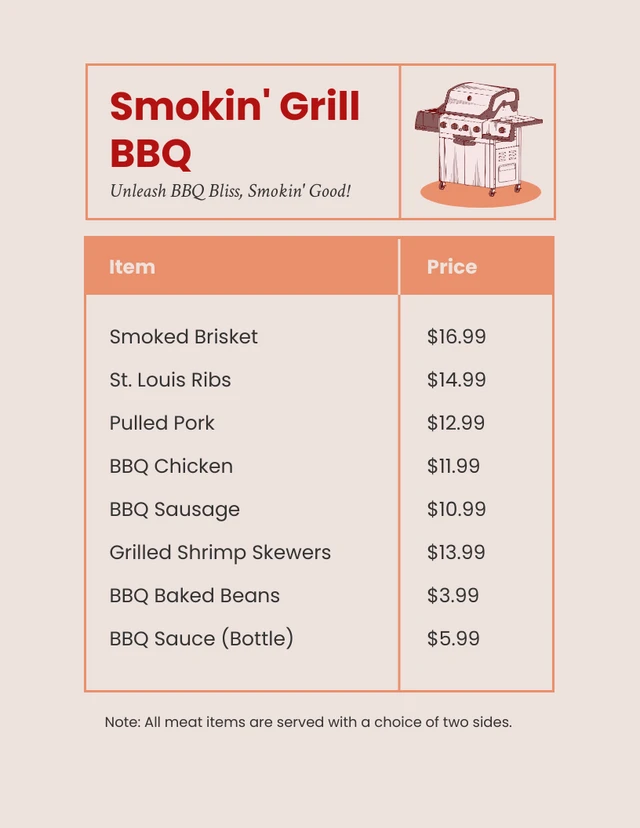 Modèle de menu de restaurant barbecue orange rétro