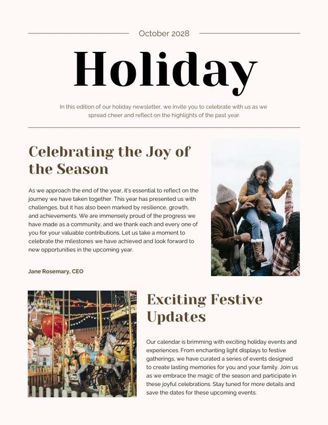 Minimalist Cream and Brown Holiday Newsletter Template
