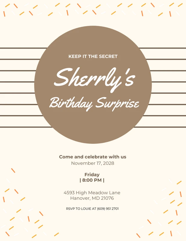 Beige And Brown Simple Line Surprise Party Invitation Template