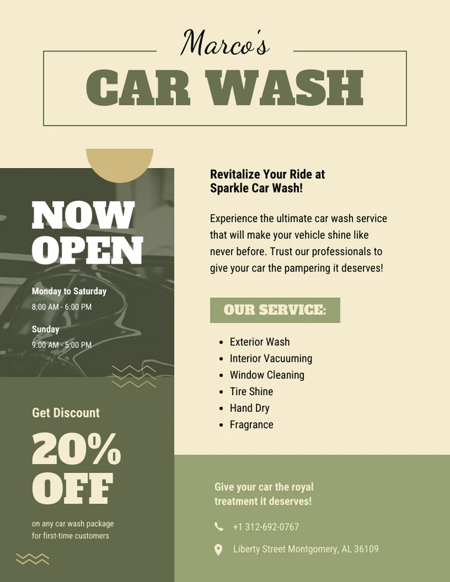 Dark Gold And Green Elegant  Car Wash Poster
