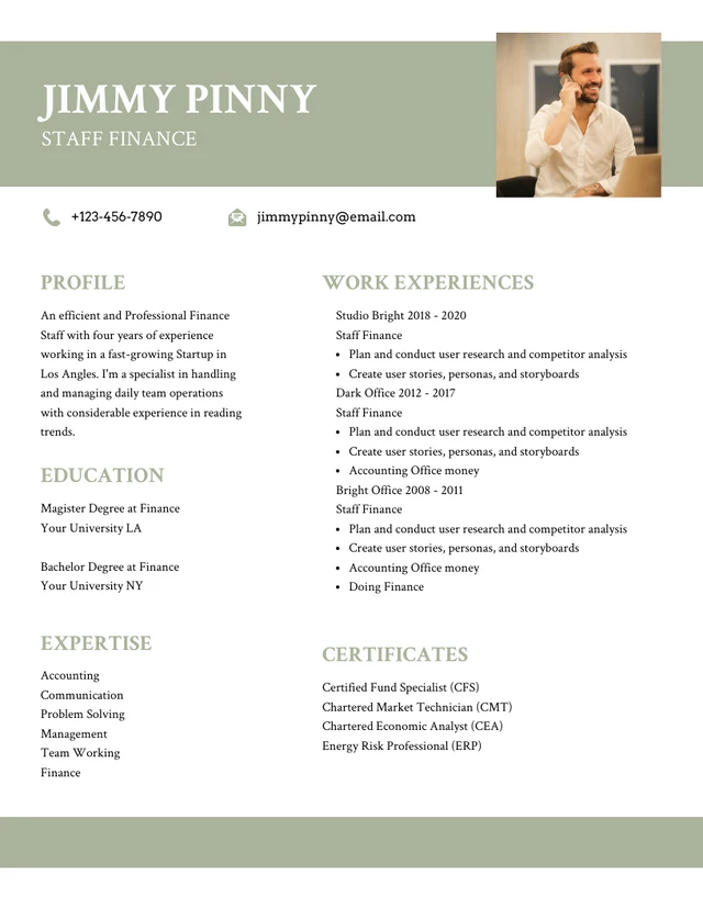 Sage Green Clean Professional Finance Resume Template