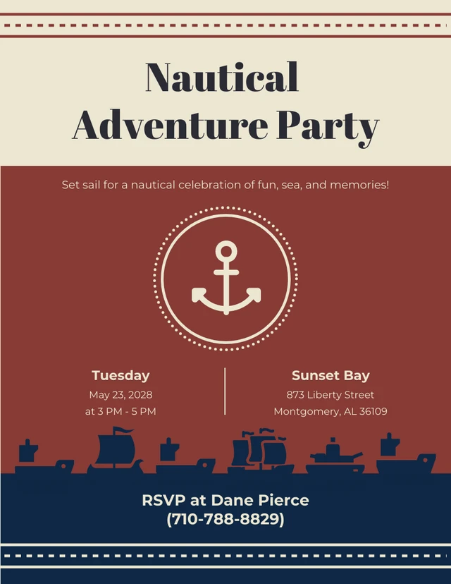 Brown And Blue Nautical Invitation Template