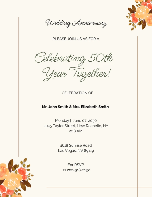 Light Brown Floral Flowers 50th Anniversary Invitations Template