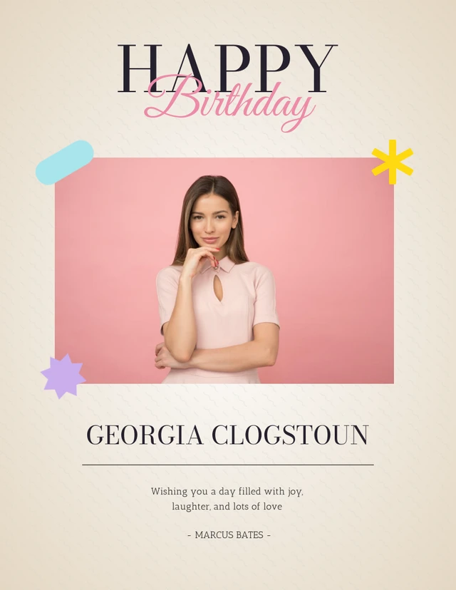 Plantilla de póster de feliz cumpleaños en crema y rosa