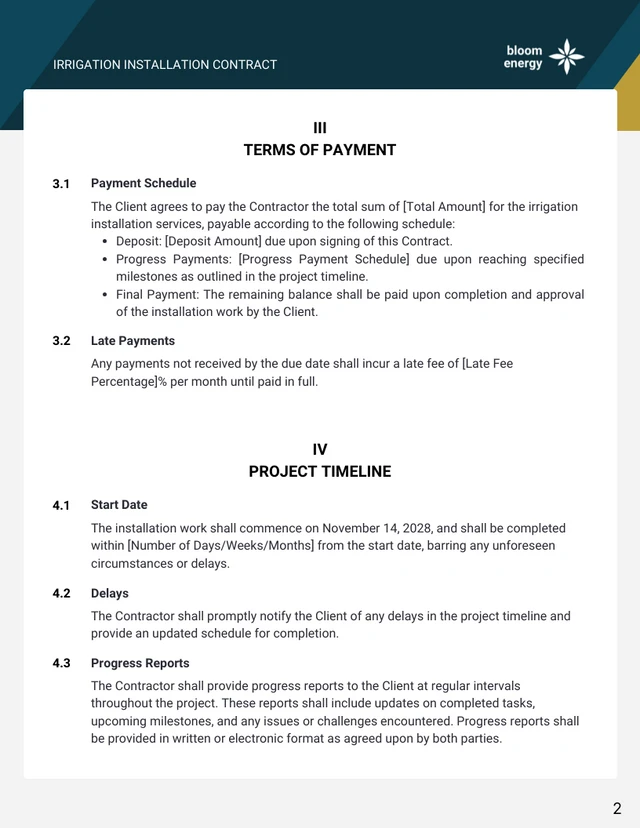 Irrigation Installation Contract Template - page 2