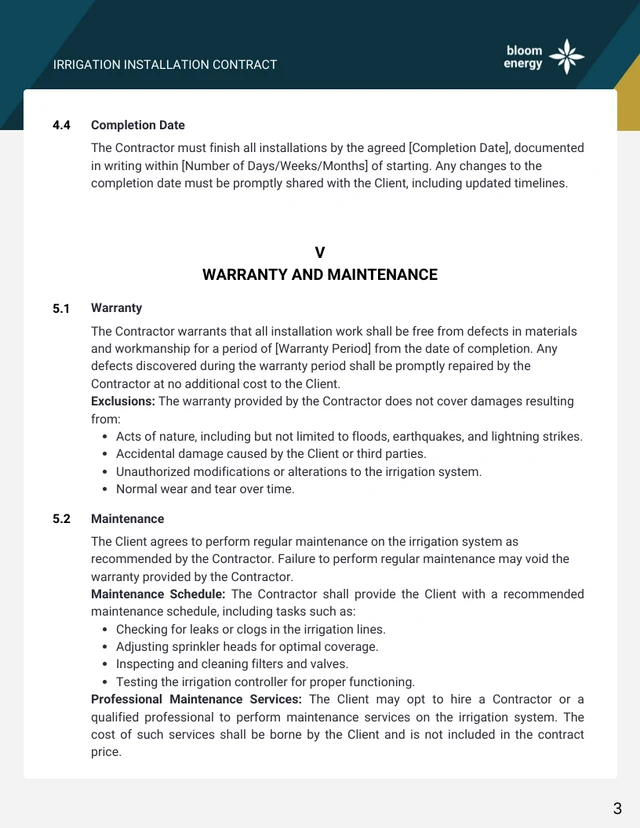 Irrigation Installation Contract Template - page 3