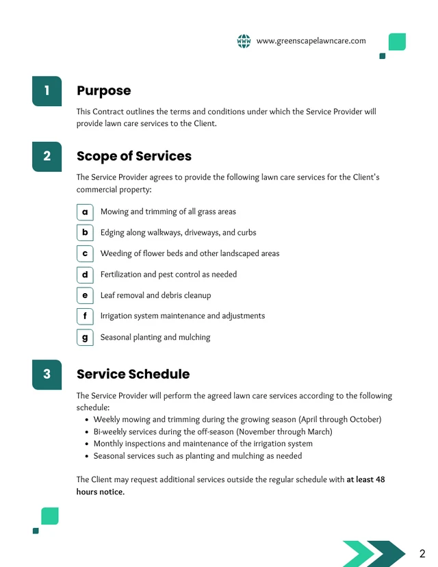 Commercial Lawn Care Contract Template - صفحة 2