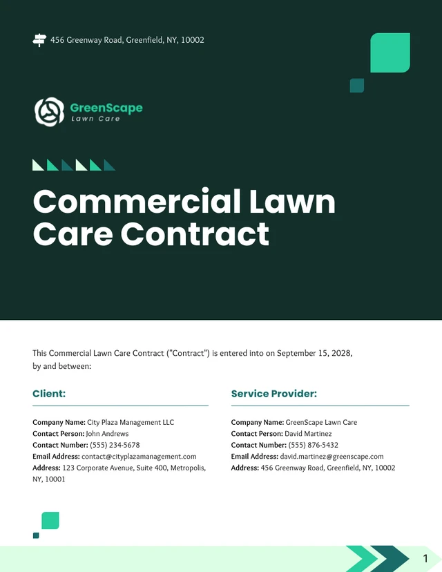 Commercial Lawn Care Contract Template - page 1