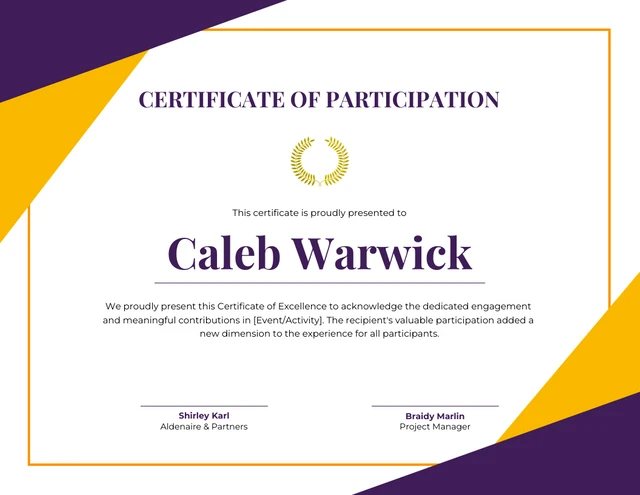 Purple And Yellow Geometric Participation Certificate Template