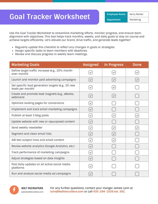 Free Goal Tracker Worksheet Checklist Template