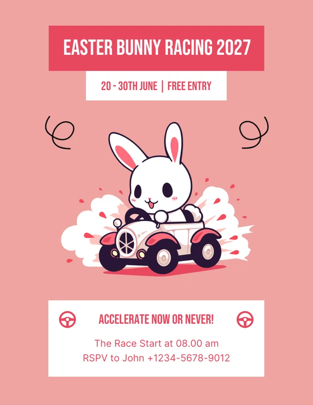 Pink Modern Illustration Easter Bunny Racing Invitation Template