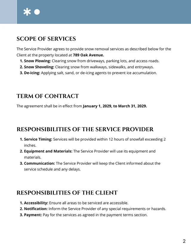 Snow Removal Contract Template - page 2