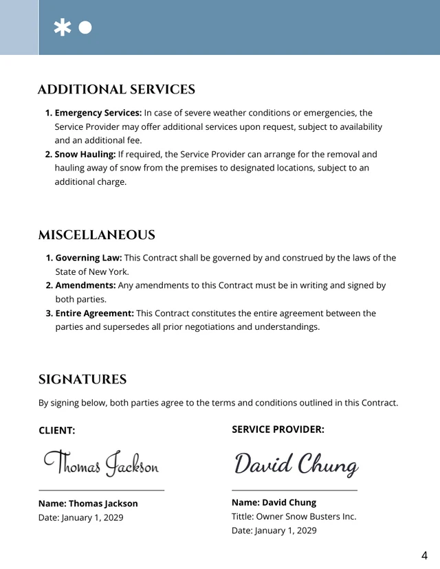 Snow Removal Contract Template - Page 4