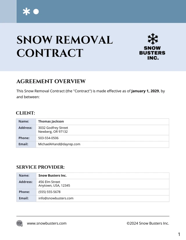 Snow Removal Contract Template - صفحة 1