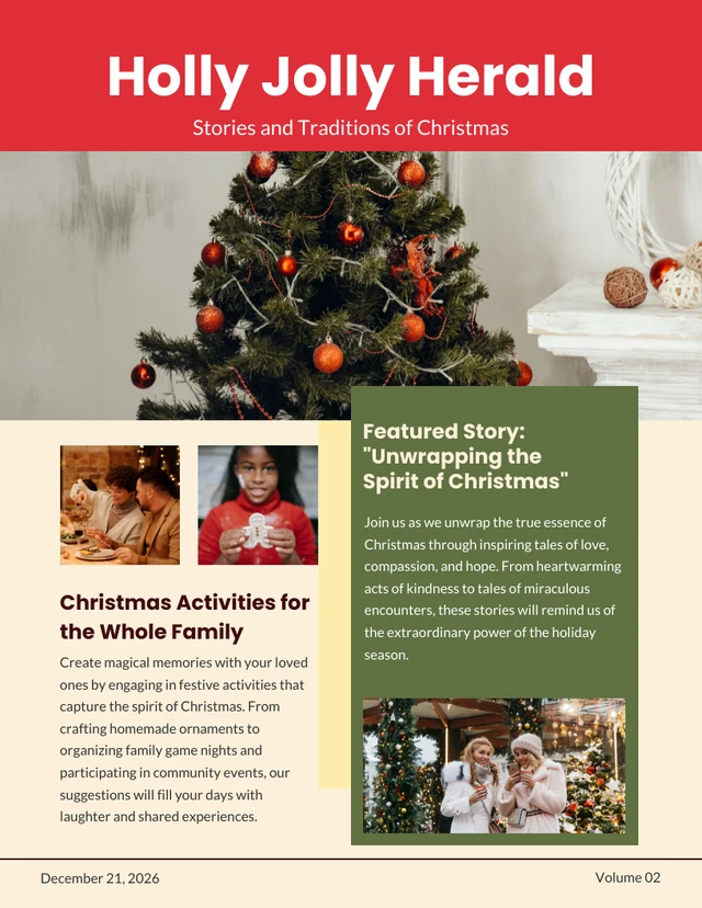 Red And Green Minimalist Christmas Newsletter Template