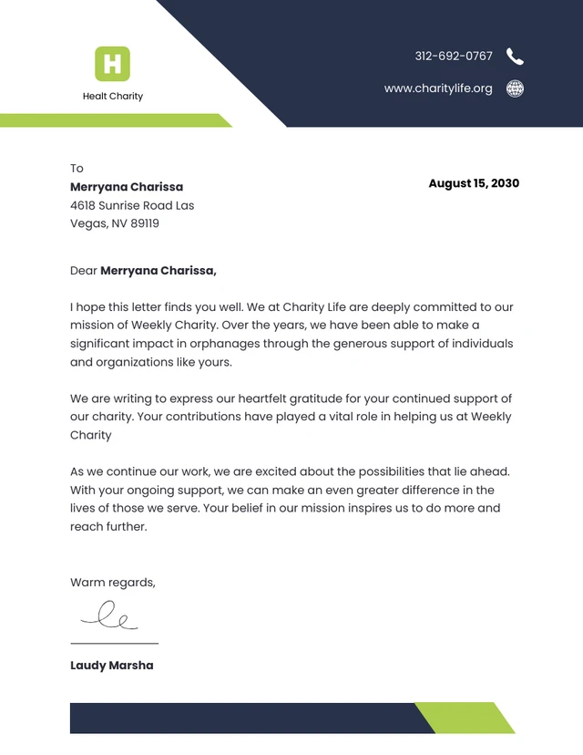 Simple Navy Green Charity Letterhead Template