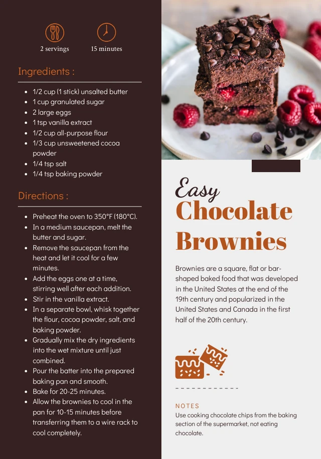 Light Grey And Dark Brown Modern Brownies Recipe Cards Template