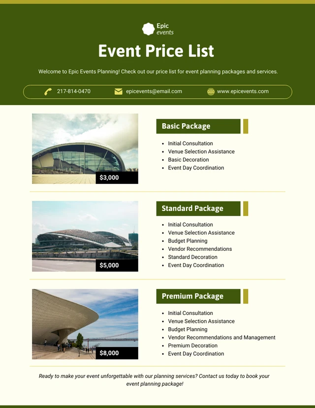 Event Price List Template