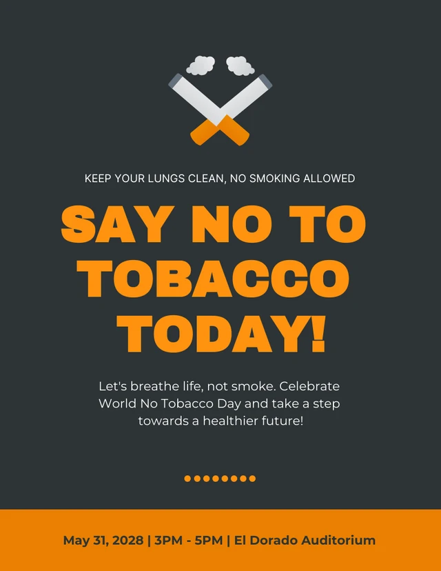 Dunkelgraue und orange einfache Plakatvorlage zum Nein-Tabak-Tag