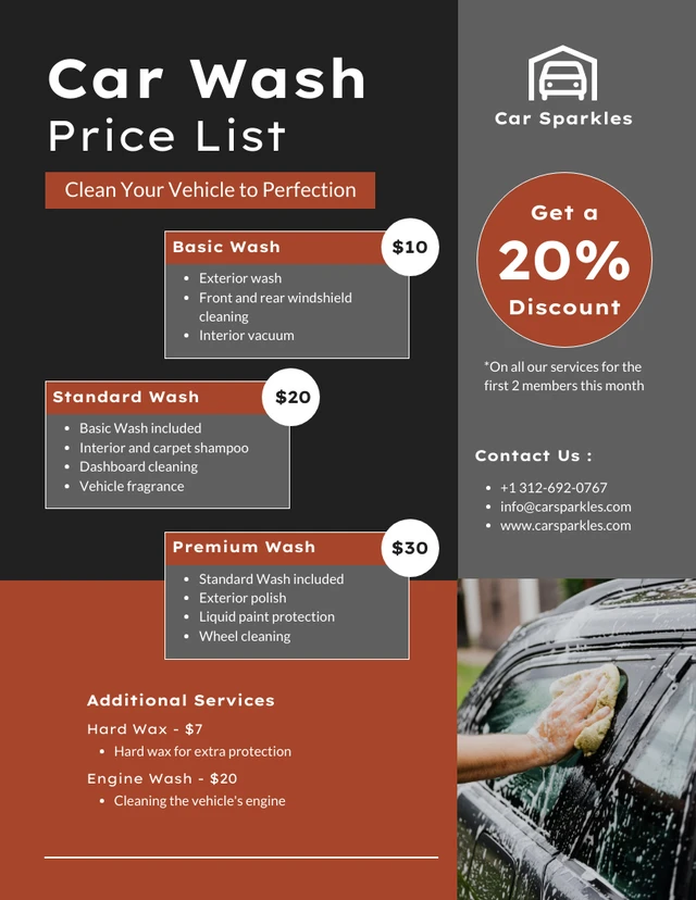 Black and Orange Modern Car Wash Price List Template