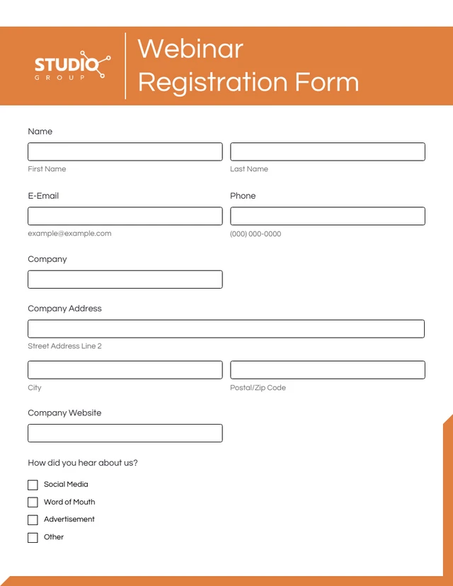 Modern Minimalist Clean White and Orange Event Registration Forms Template