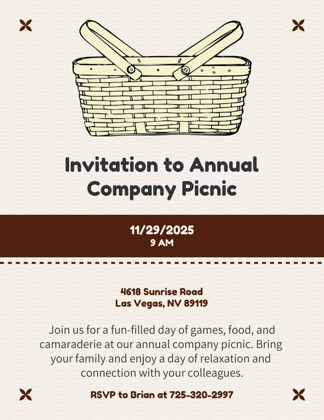 Beige And Brown Playful Minimalist Company Picnic Company Event Invitation Template