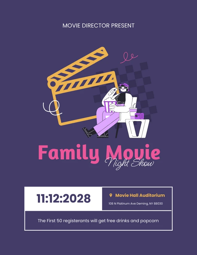 Dark Purple and Yellow Pink Family Movie Night Template