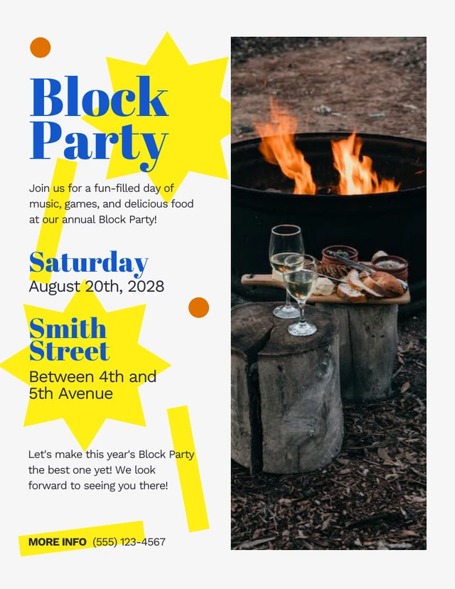 Simple Grey Yellow Block Party Invitation Template