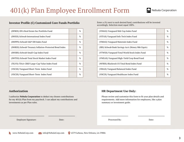 401(k) Enrollment Form for Employees - Page 3