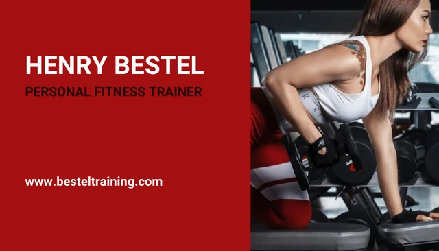Simple Red Physical Trainer Business Card - Page 1