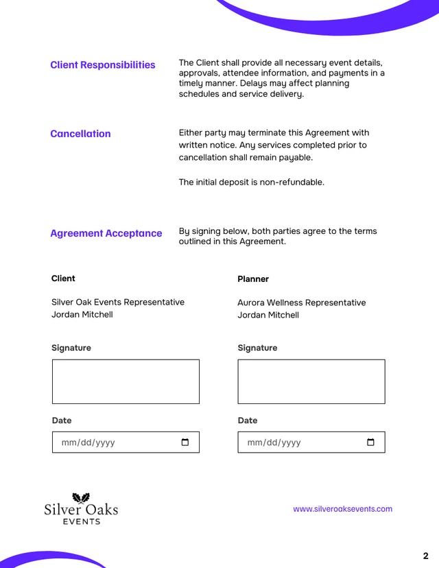 Event Planning Contract Template - Seite 2