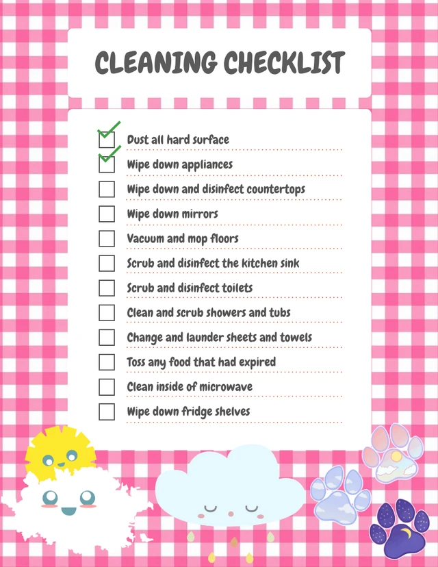 Pink Simple Pattern Cleaning Checklist Template