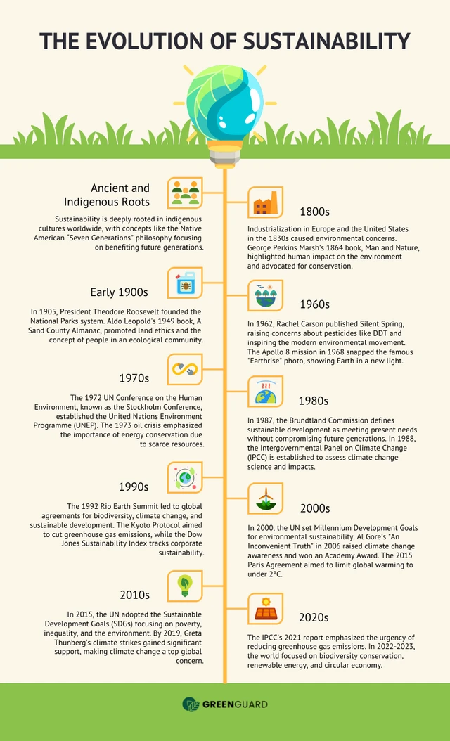 Modello di infografica della cronologia della sostenibilità