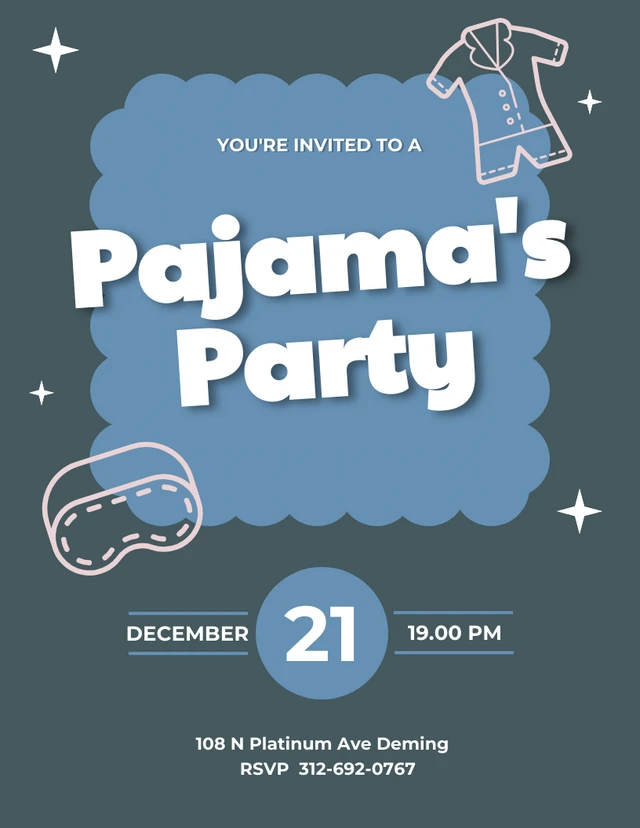 Dunkelgrüne und blaue Pyjama-Party-Einladungsvorlage